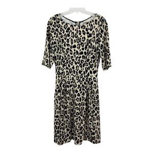 Kate Spade Leopard Print Sheath Dress Sz 8 Zip Back Short Sleeves Stretch